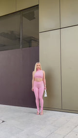 Dusty Pink Ribbed High Neck Two Piece Set