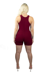 Chill and Comfy DÉESSE Ribbed Burgundy Romper