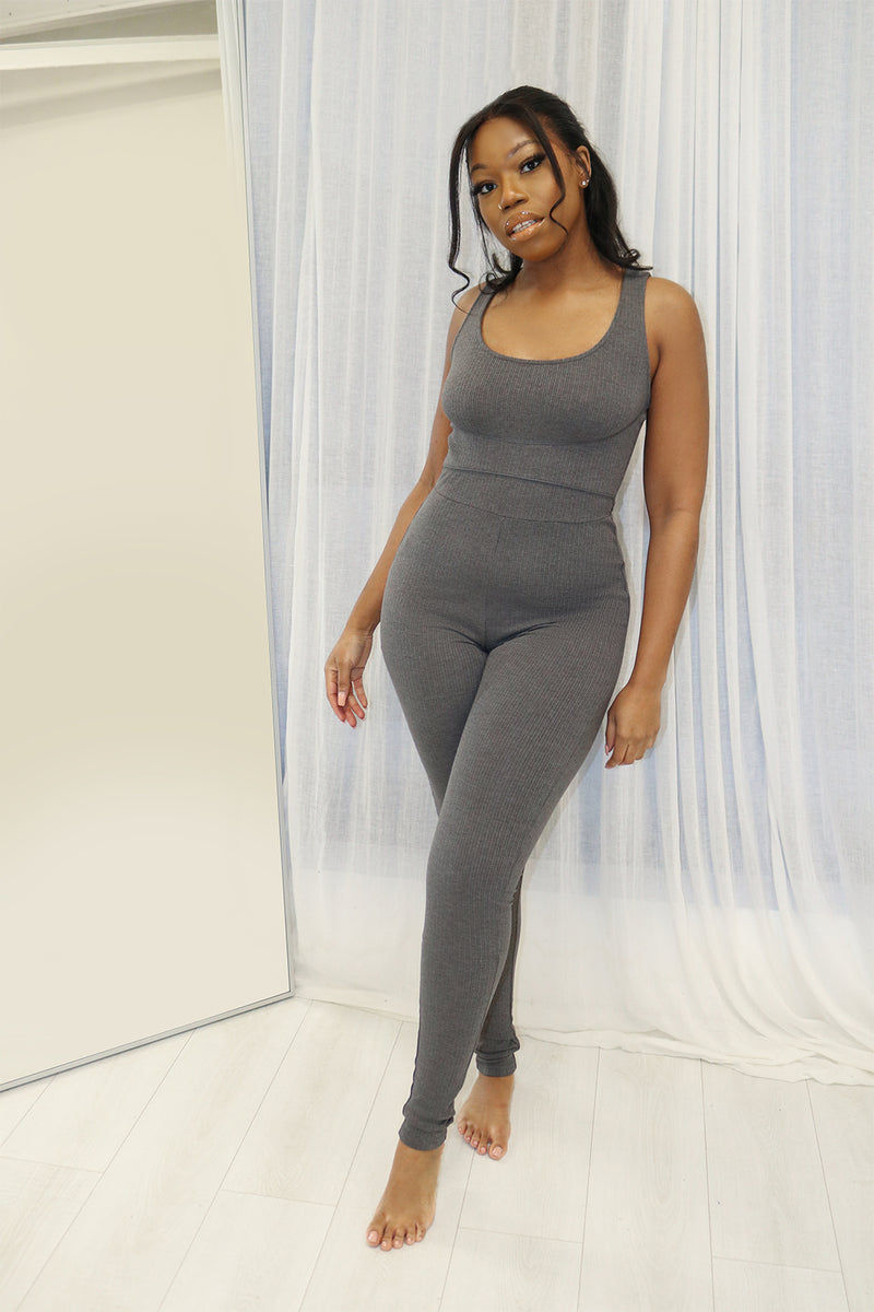 Let's Chill Grey Ribbed Jumpsuit
