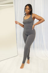 Let's Chill Grey Ribbed Jumpsuit
